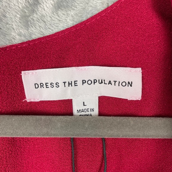 Dress the Population Catalina Cocktail Dress Large Red Pockets Fit & Flare New - Picture 2 of 12